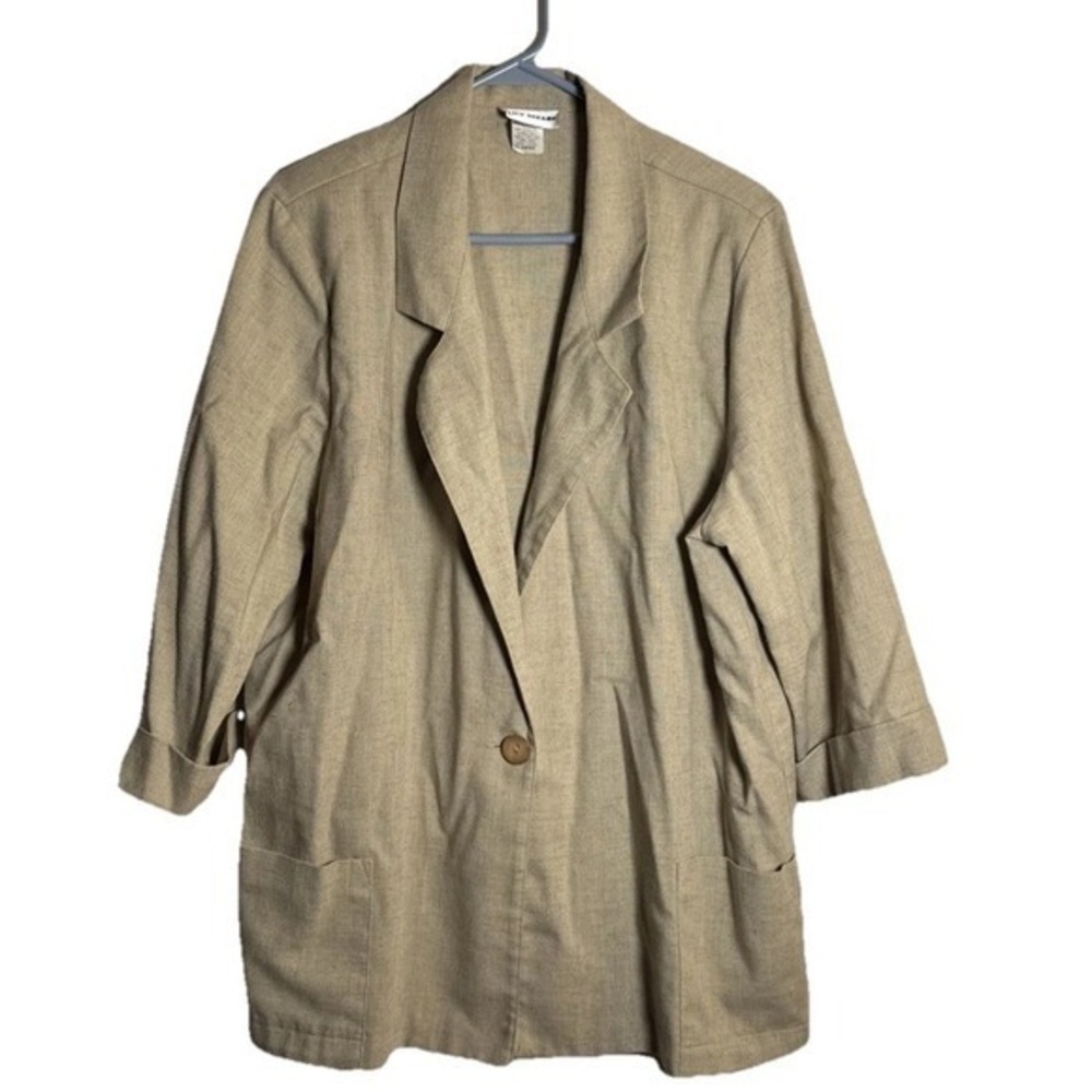 Vintage 90s Alice Stuart Womens XL Beige Longline Blazer 3/4‎ Sleeve Made in USA